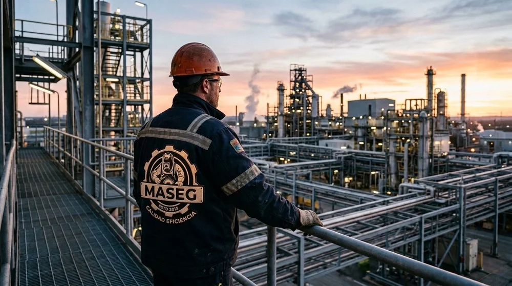 Especialista técnico de MASEG supervisando seguridad preventiva en planta